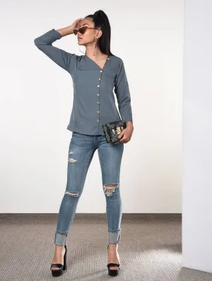 Grey lapel neck top