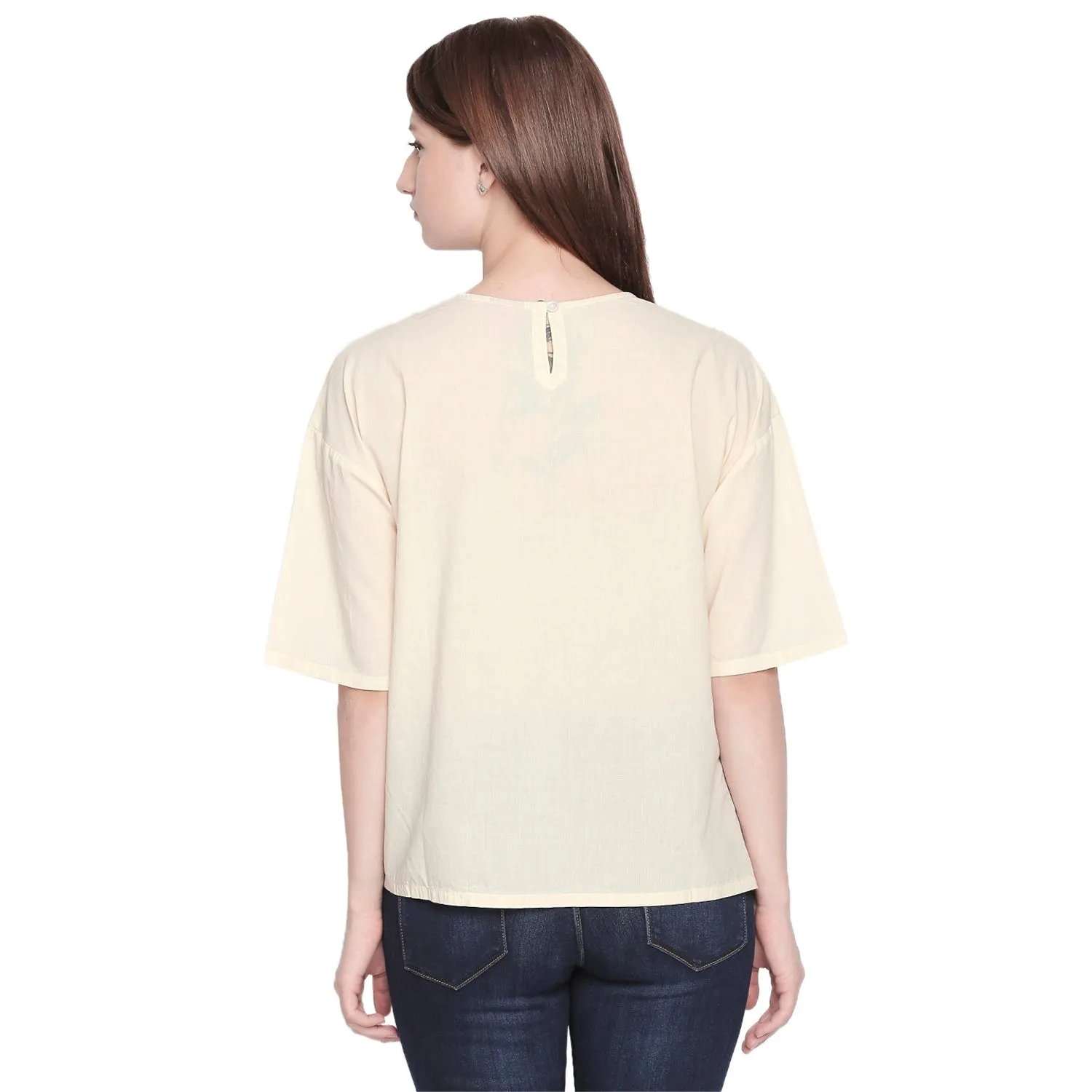 Grey Round Neck Printed Top