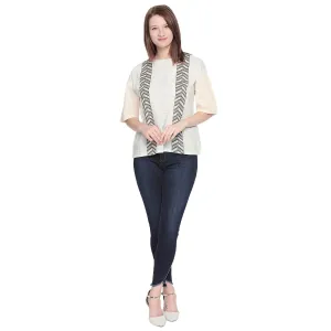 Grey Round Neck Printed Top