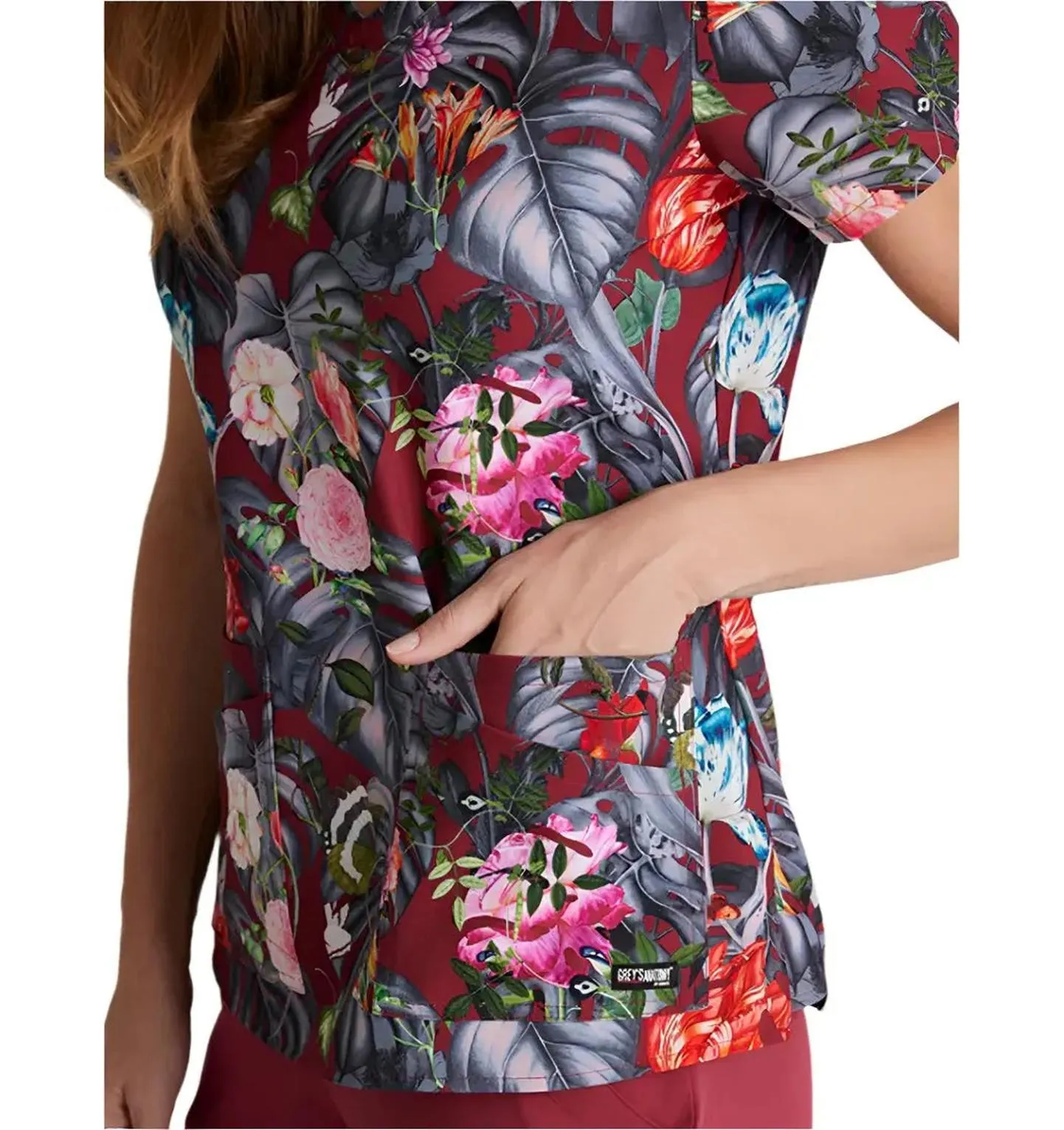 Grey's Anatomy Stretch™ by Barco Ella Print Top 4-Pocket Print Scrub Top