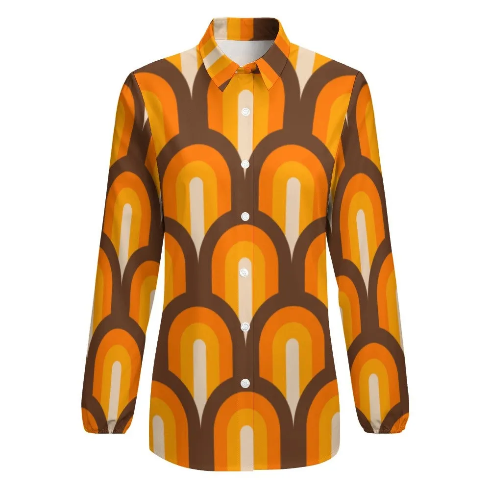 Groovy Blouse, 60s 70s Style Shirt, Retro Top, Women's 70s Inspired Top, Hippie Top, 70s Style Blouse, Mod Orange Top, Groovy Top Women