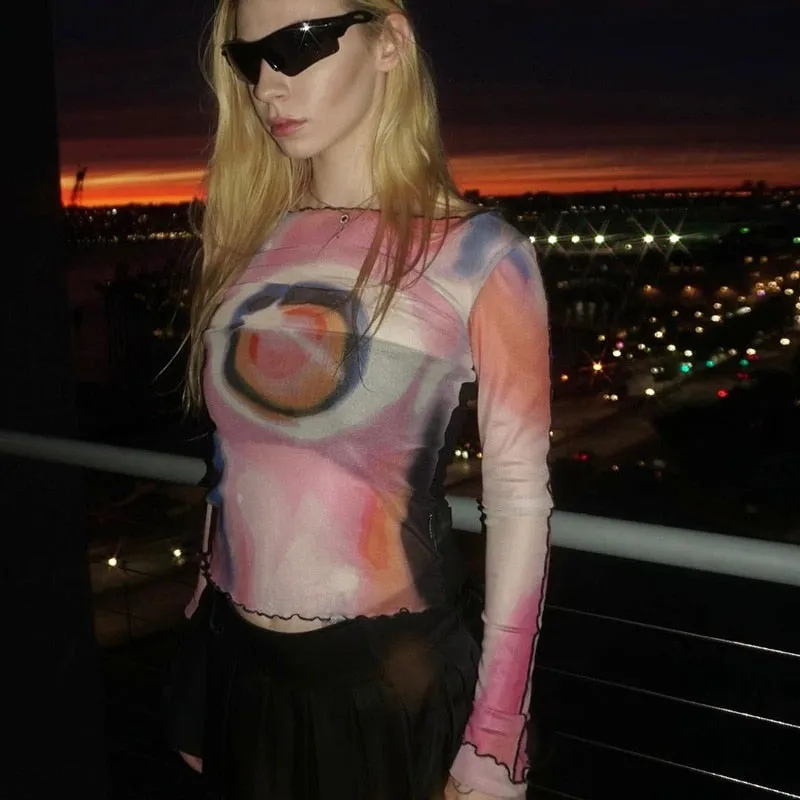 Grunge Cosmic Prints Tissue Top