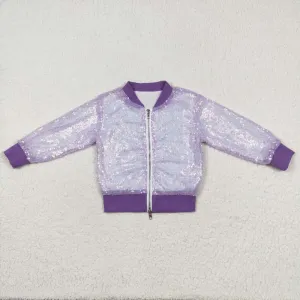 GT0559   baby girl clothes purple sequins girl winter coat top