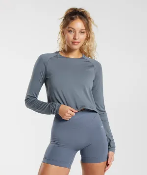 Gymshark Sweat Seamless Long Sleeve Crop Top - Evening Blue