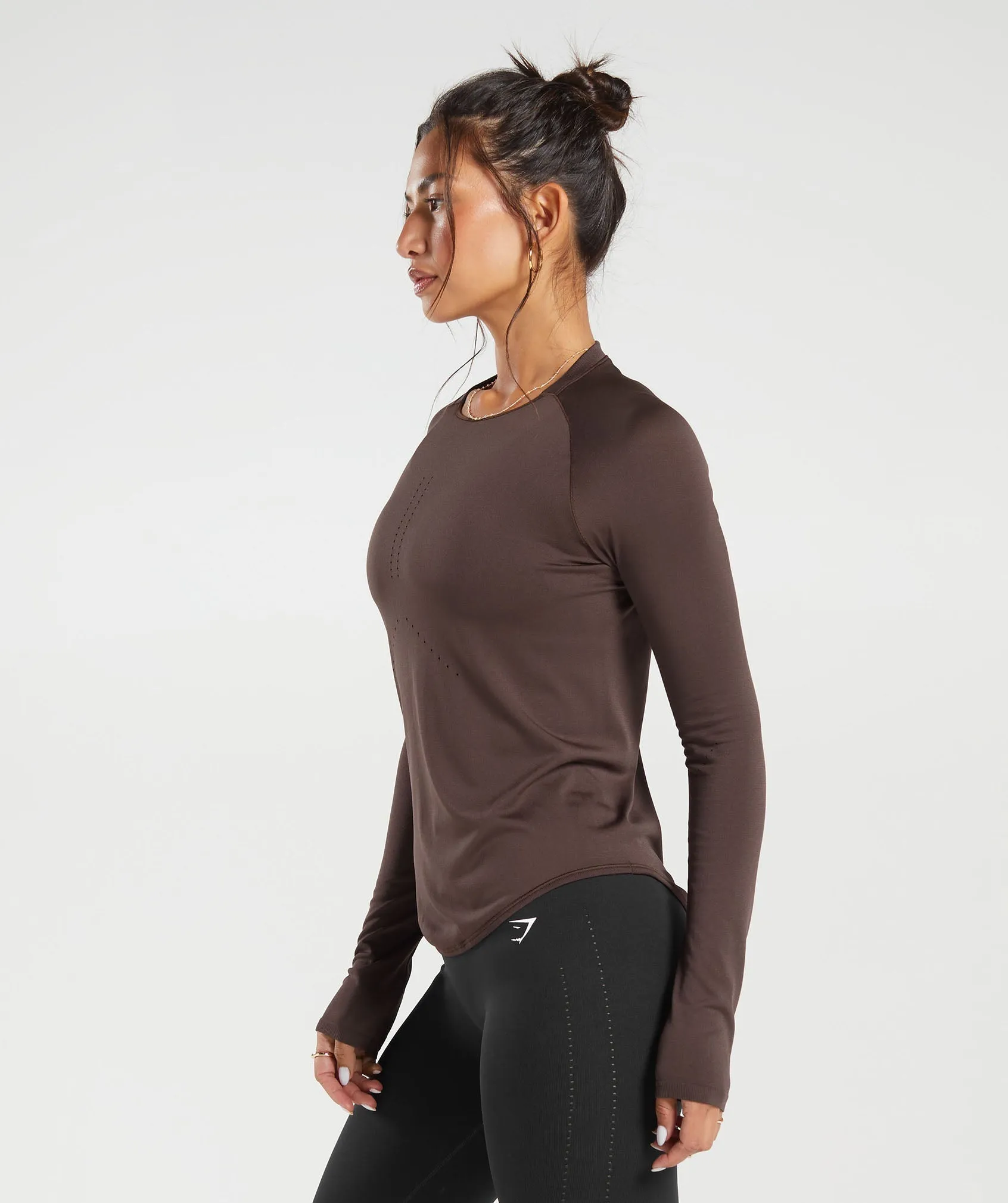 Gymshark Sweat Seamless Long Sleeve Top - Shadow Brown