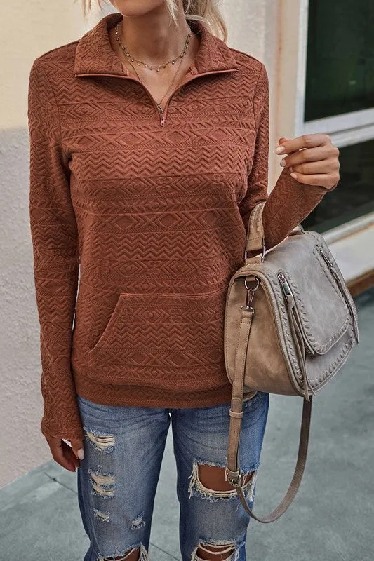 Half Zip Textured Sweater