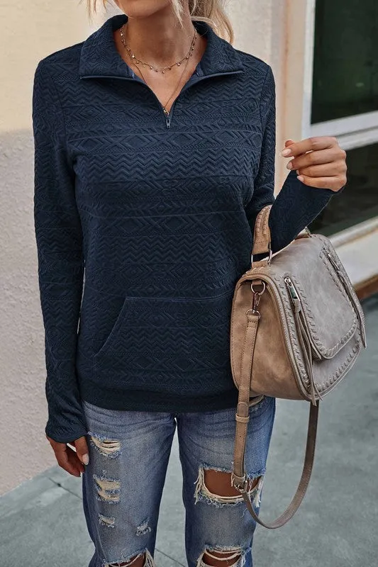 Half Zip Textured Sweater