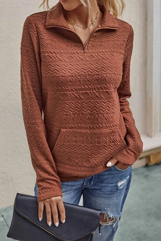 Half Zip Textured Sweater