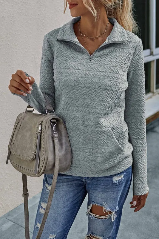Half Zip Textured Sweater