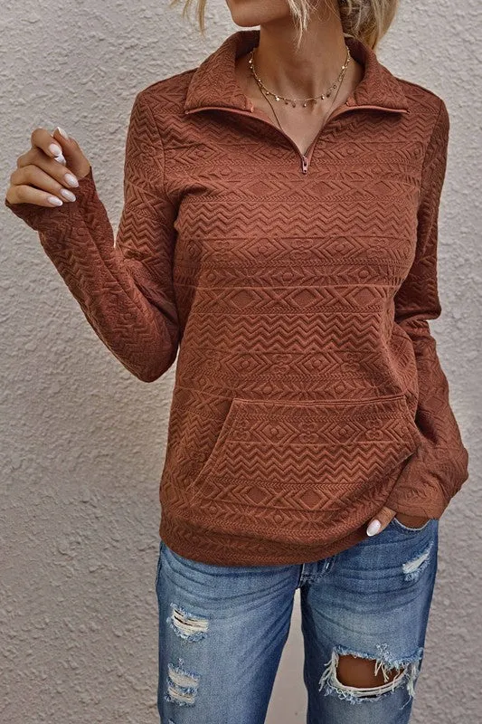 Half Zip Textured Sweater