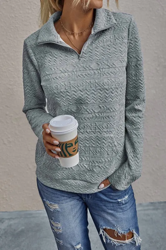 Half Zip Textured Sweater