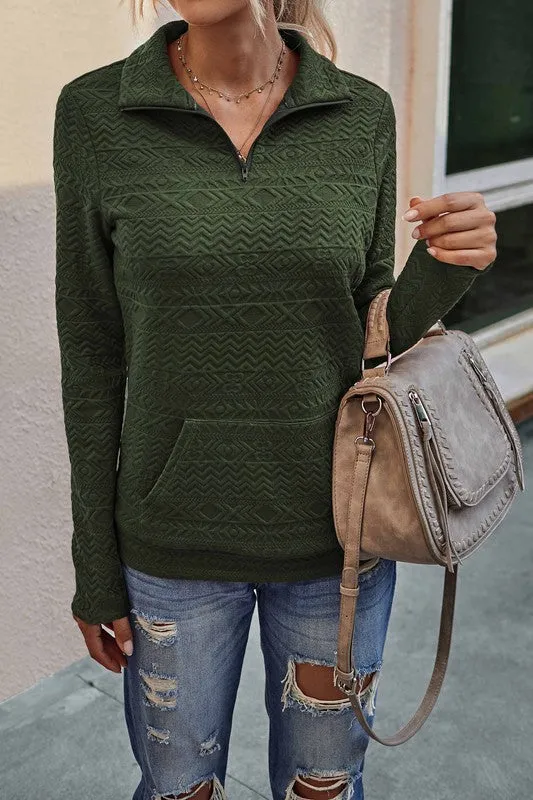 Half Zip Textured Sweater