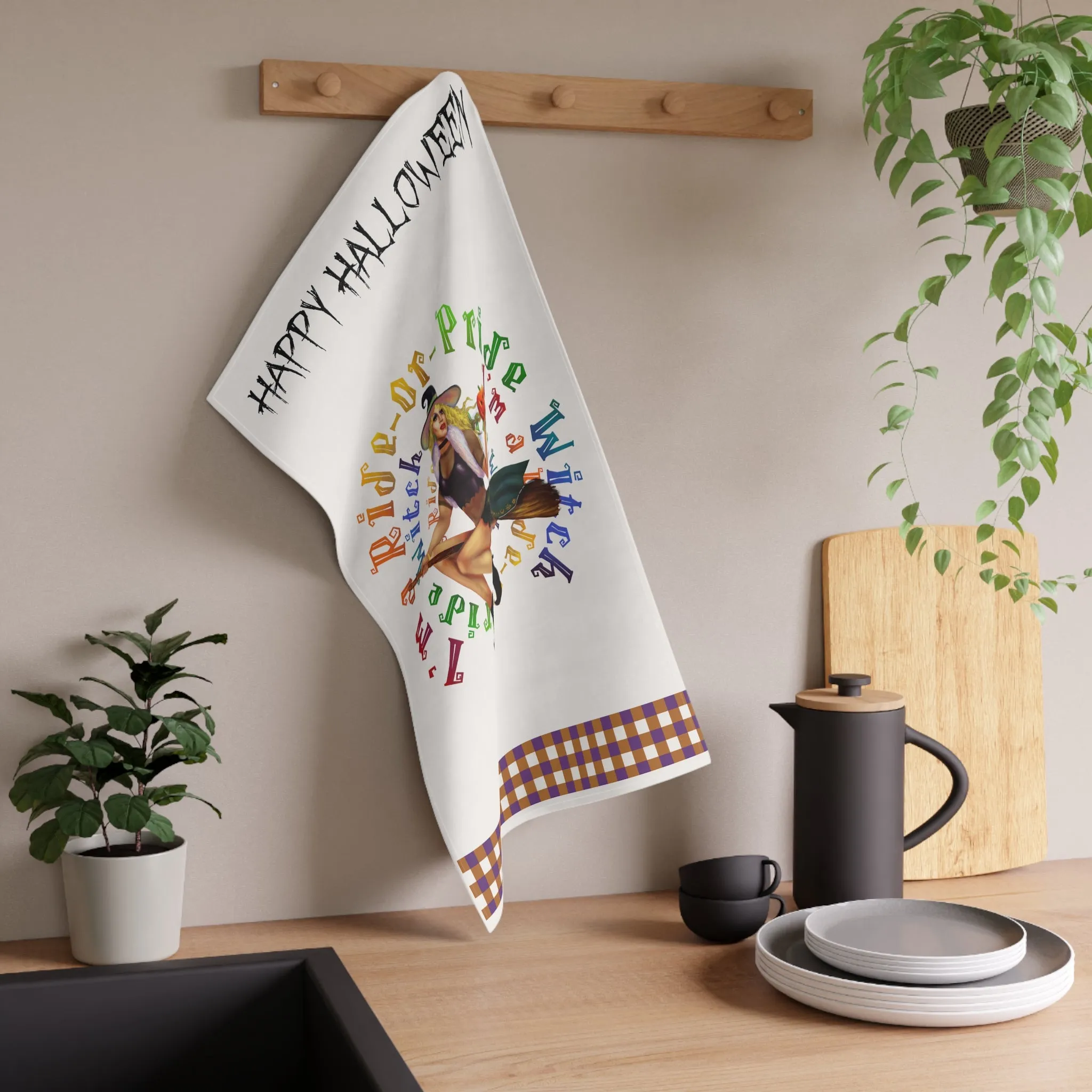 Halloween Kitchen Towel - Happy Halloween - I m a ride or pride White Bitch
