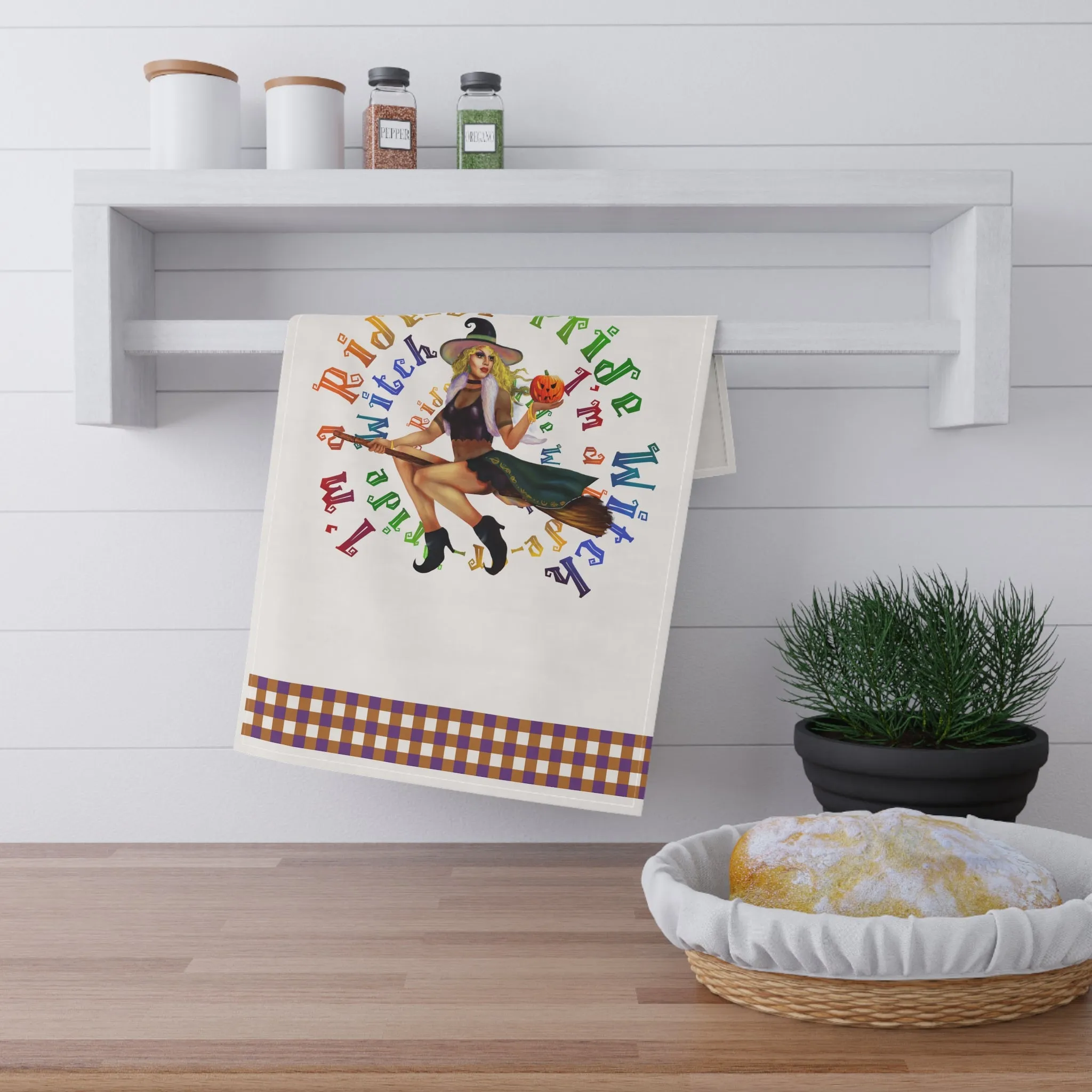 Halloween Kitchen Towel - Happy Halloween - I m a ride or pride White Bitch