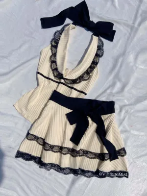 Halter Neck Top Lace Mini Skirt Outfit Set