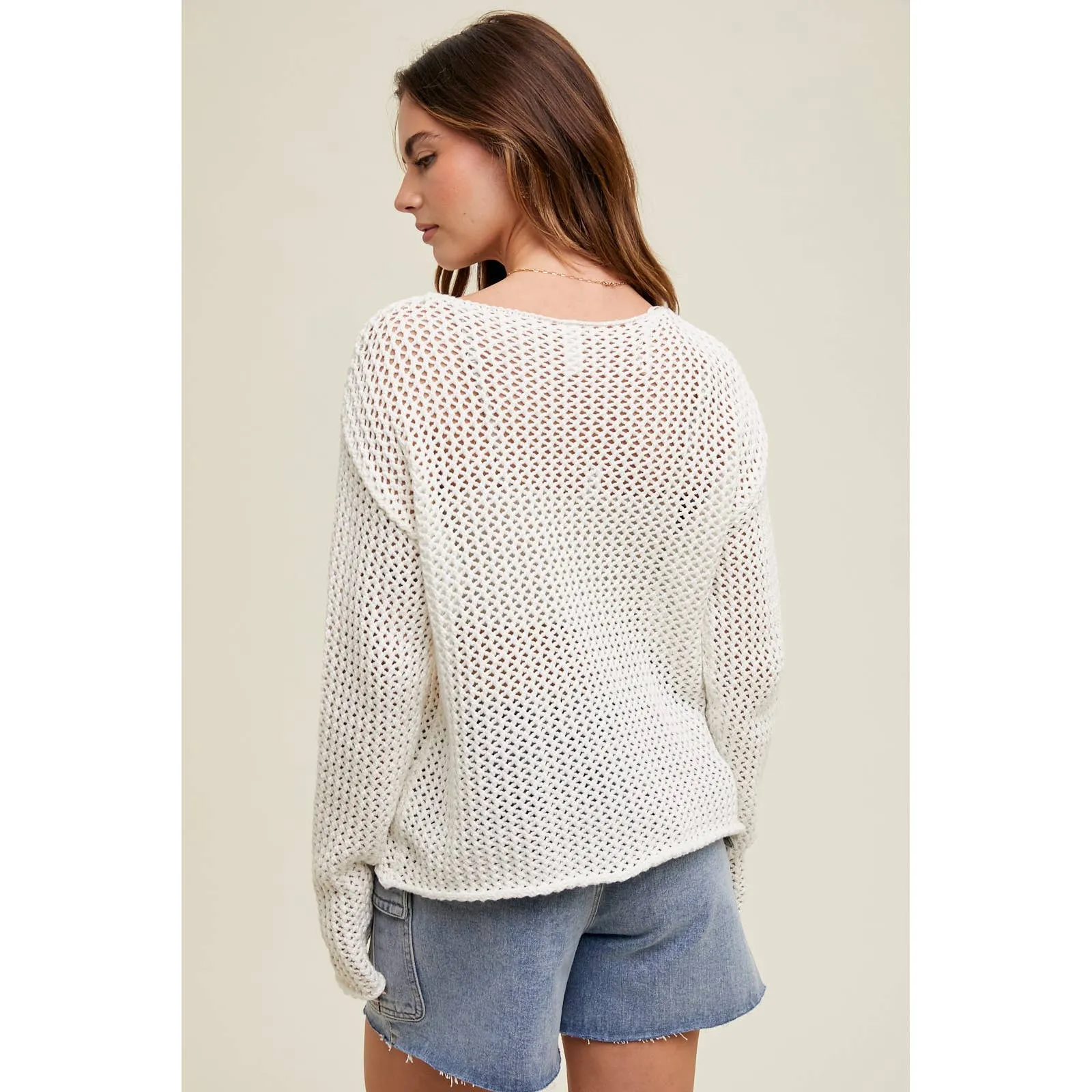 Hand Stitched American Flag Open-Knit Sweater