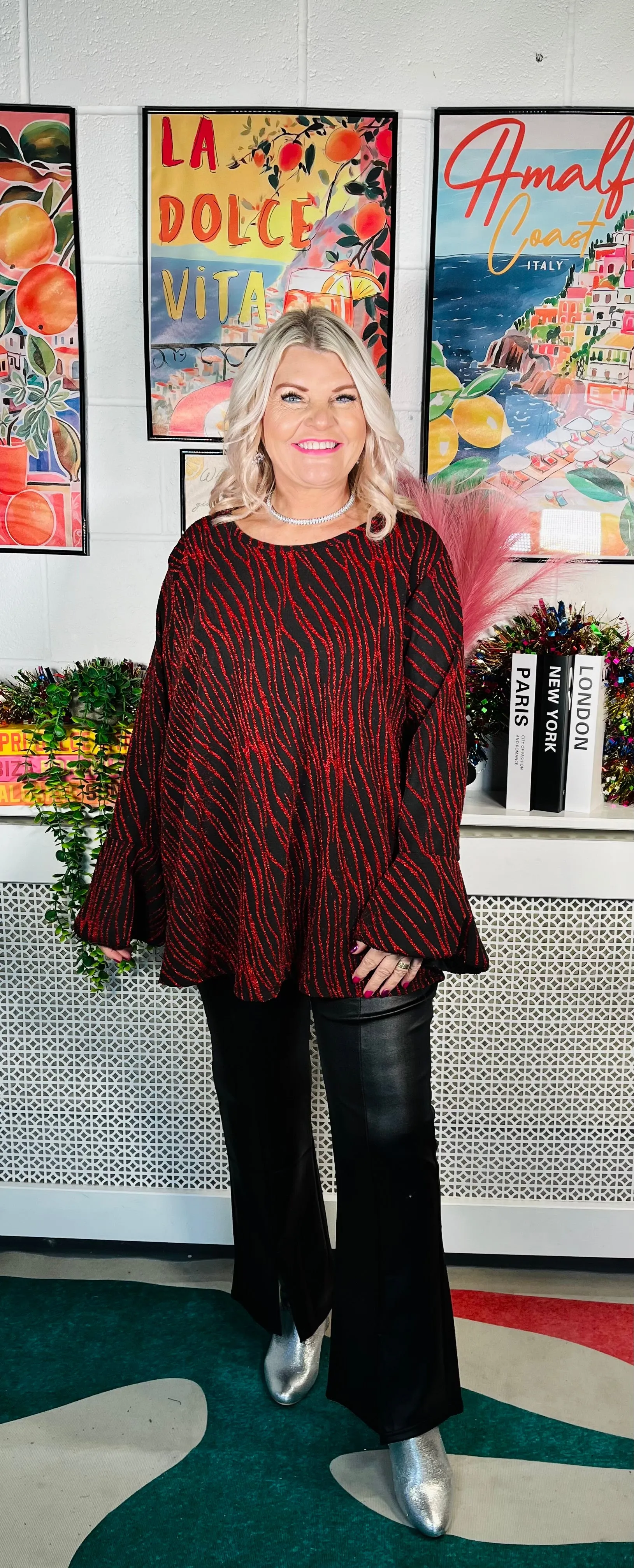 Harriet Flared Sleeve Top - Red