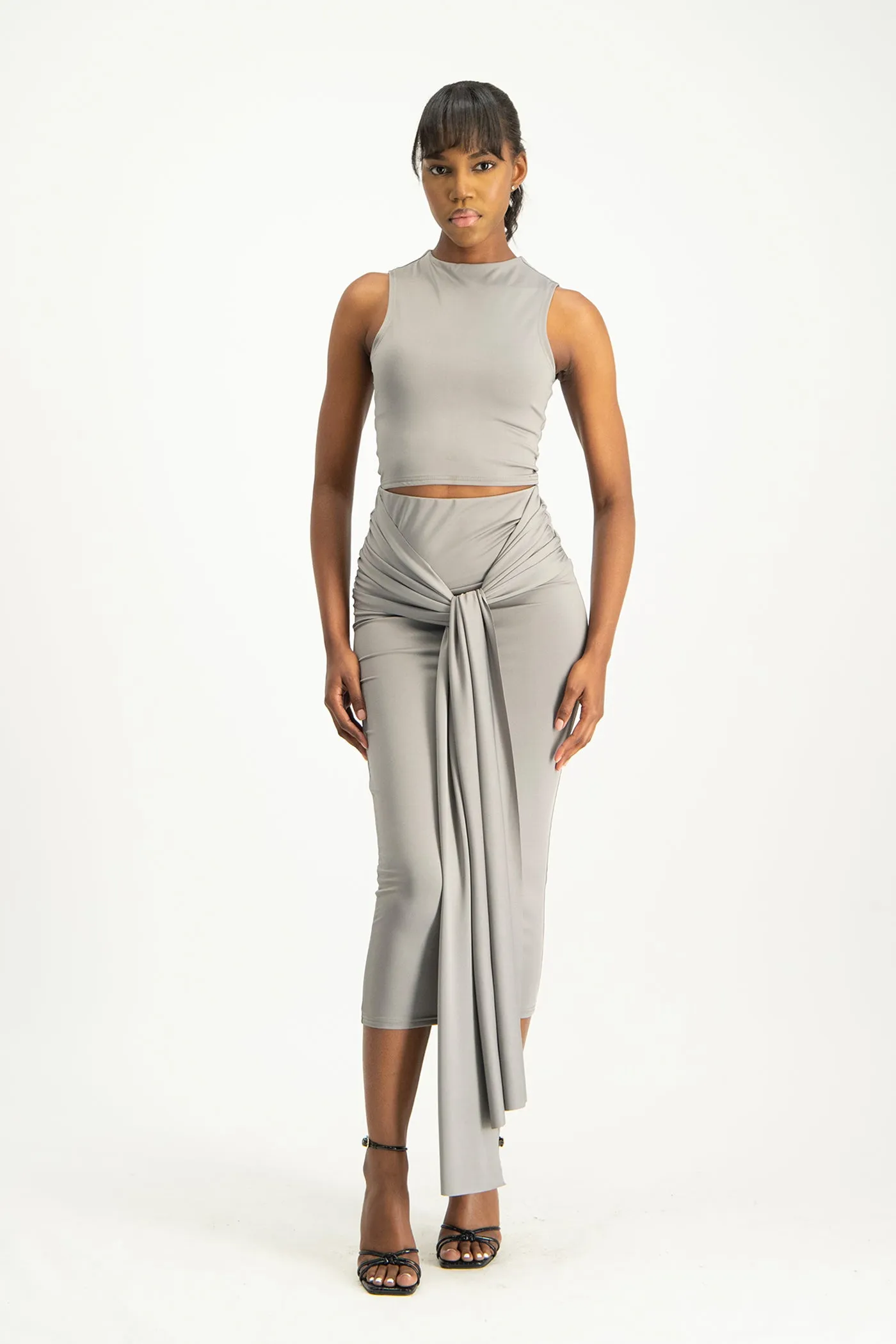 Hazel High Neck Crop Top - Grey