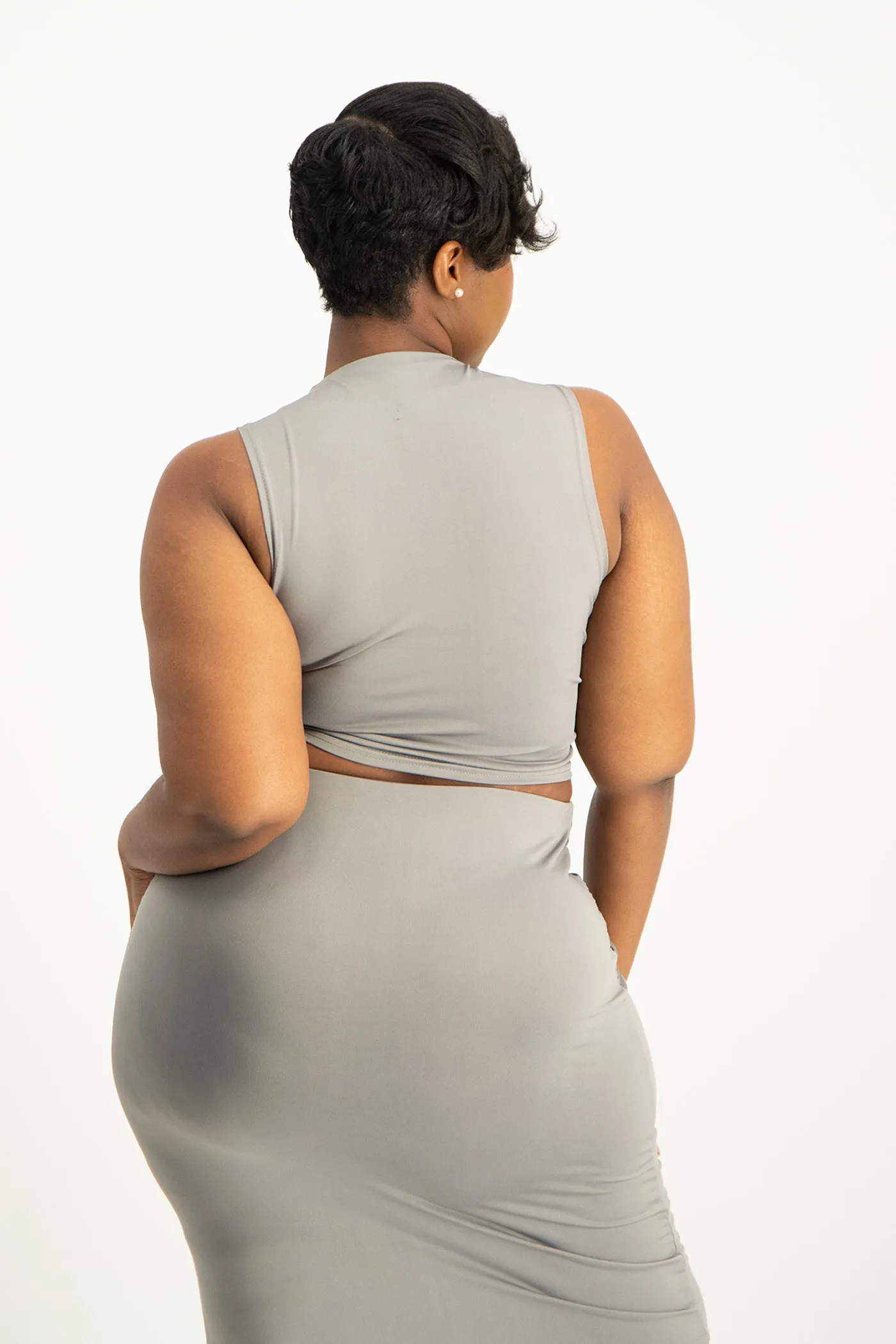 Hazel High Neck Crop Top - Grey