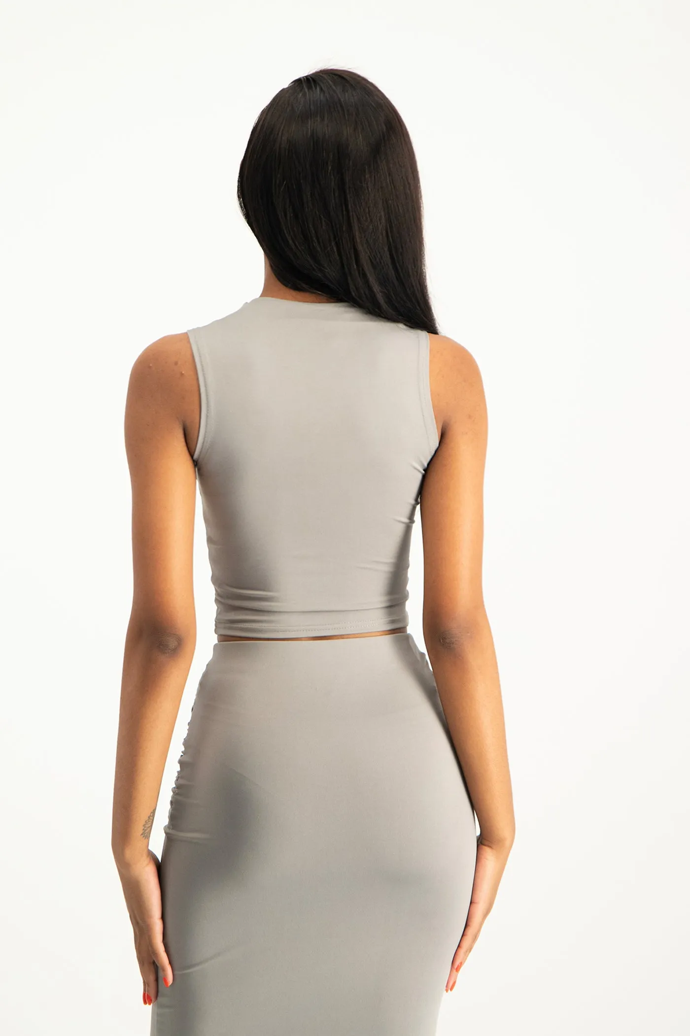 Hazel High Neck Crop Top - Grey