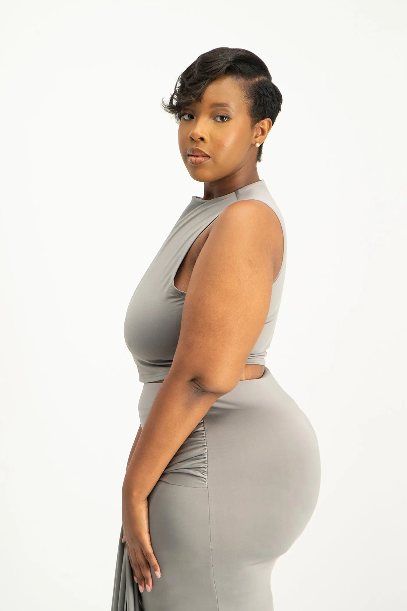 Hazel High Neck Crop Top - Grey