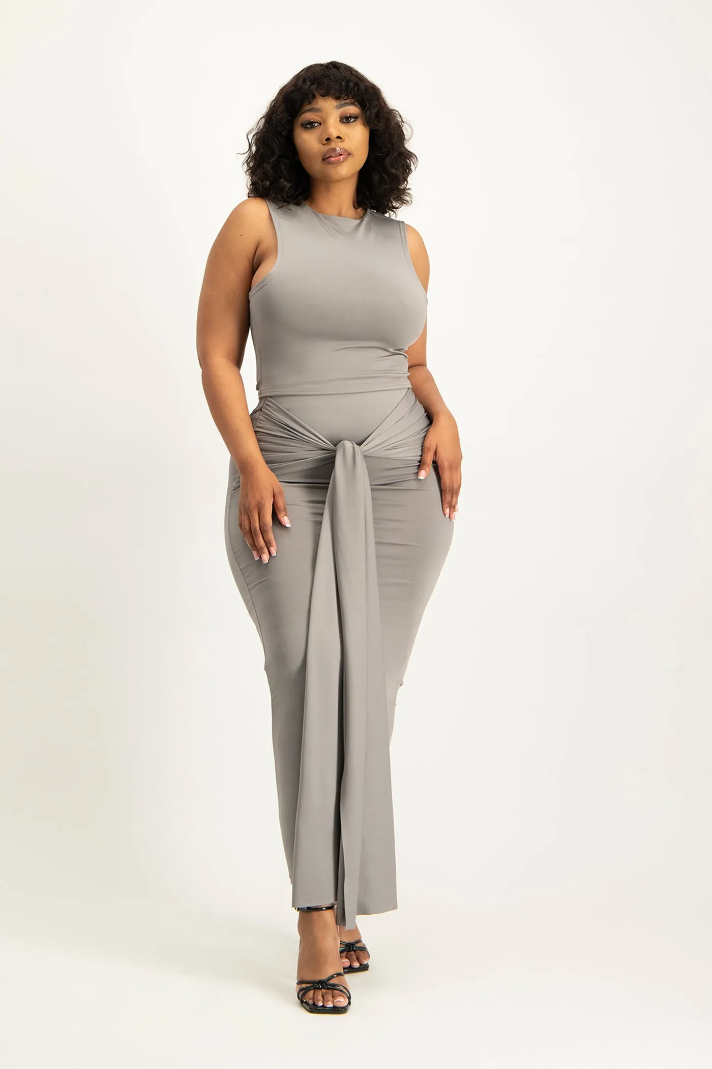 Hazel High Neck Crop Top - Grey