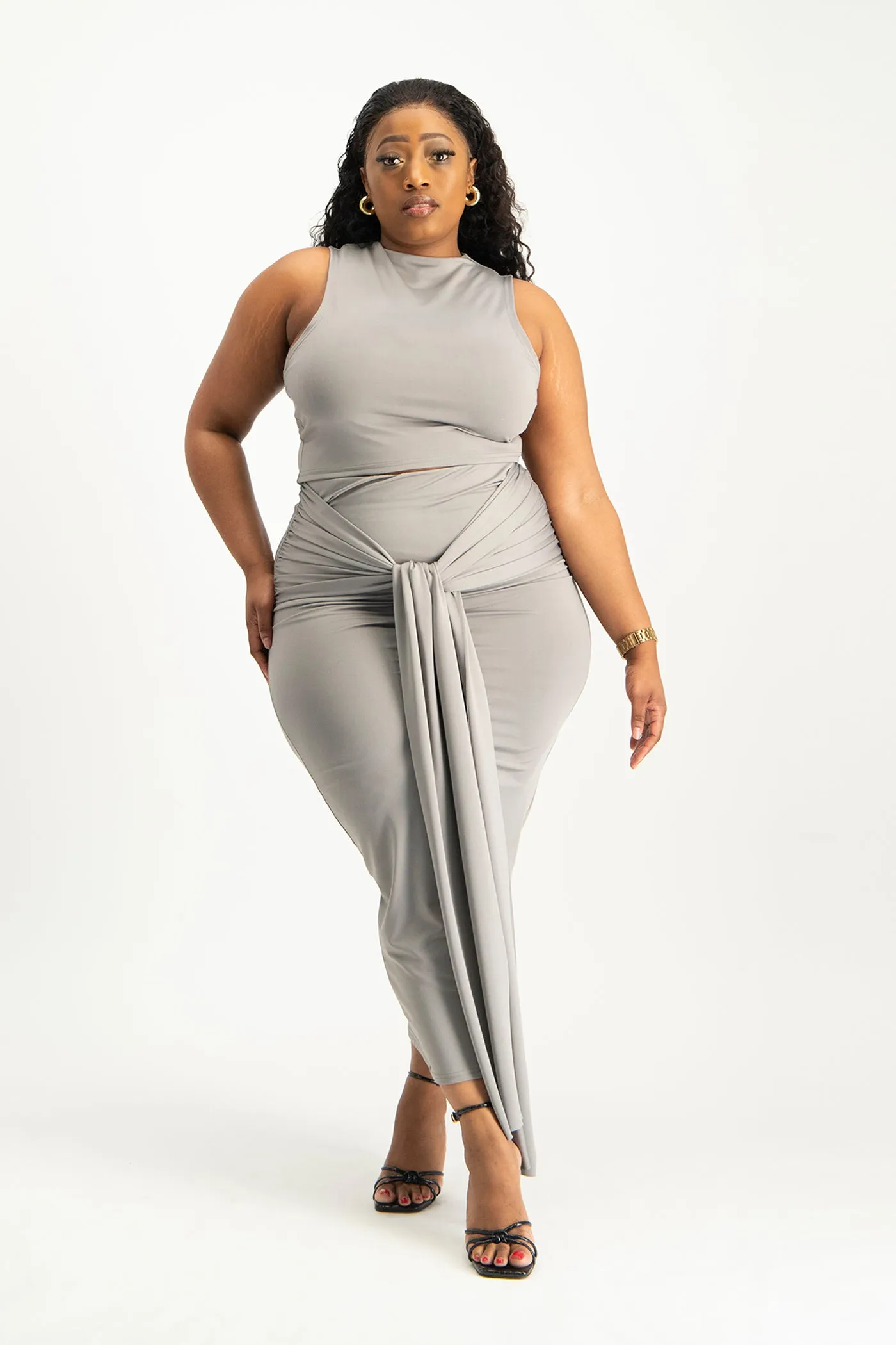 Hazel High Neck Crop Top - Grey