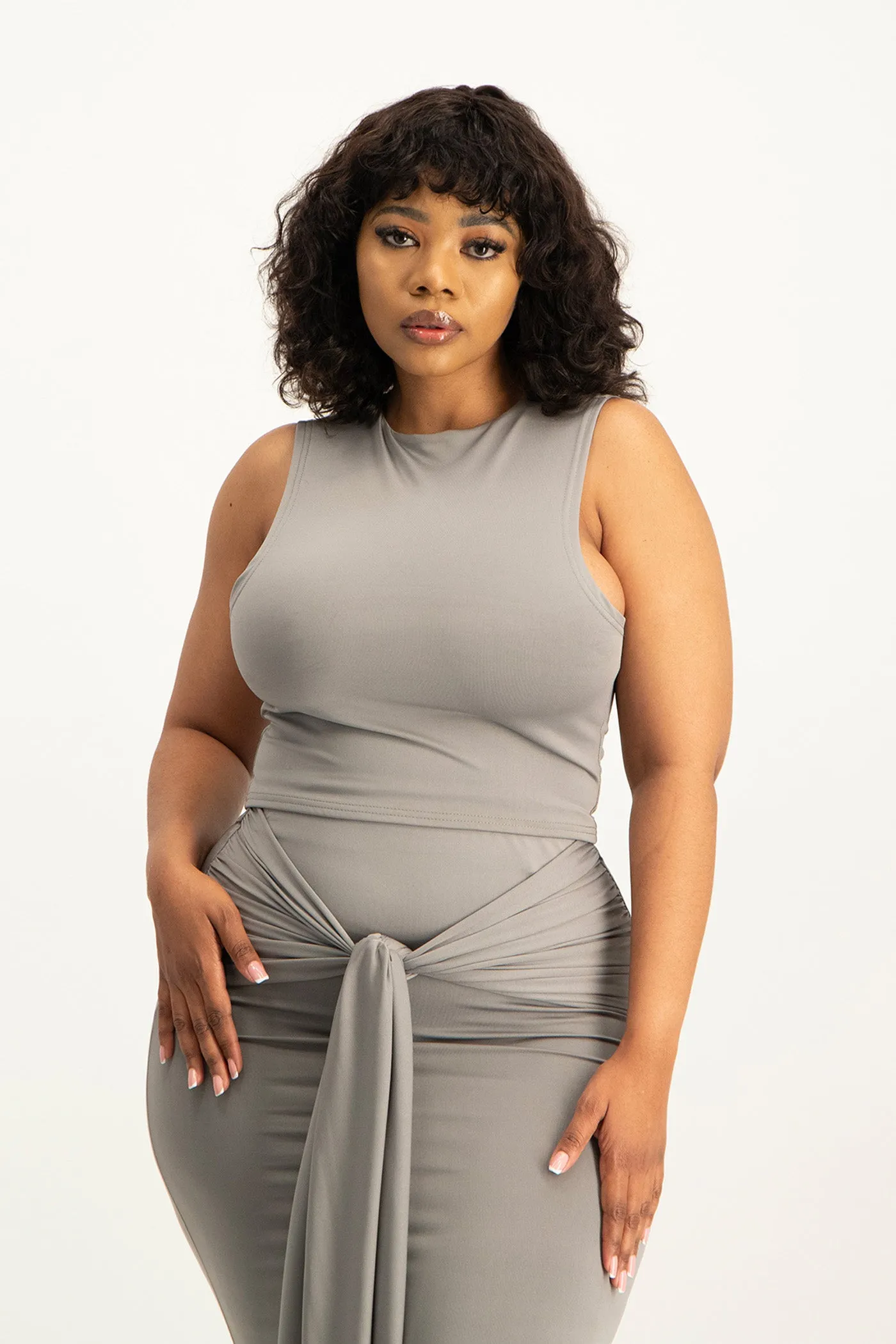 Hazel High Neck Crop Top - Grey