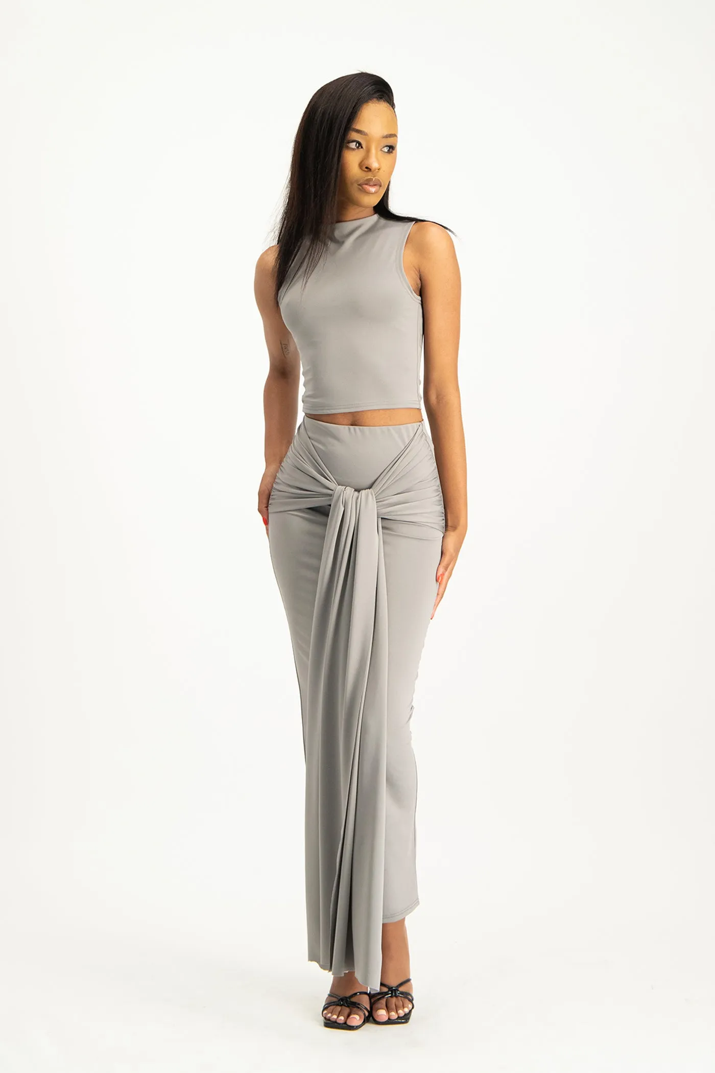 Hazel High Neck Crop Top - Grey
