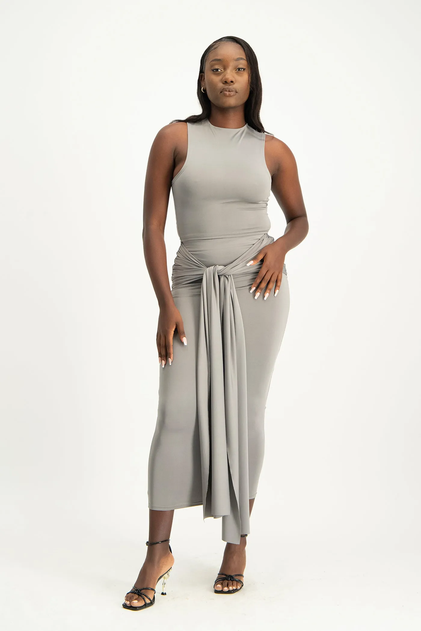 Hazel High Neck Crop Top - Grey