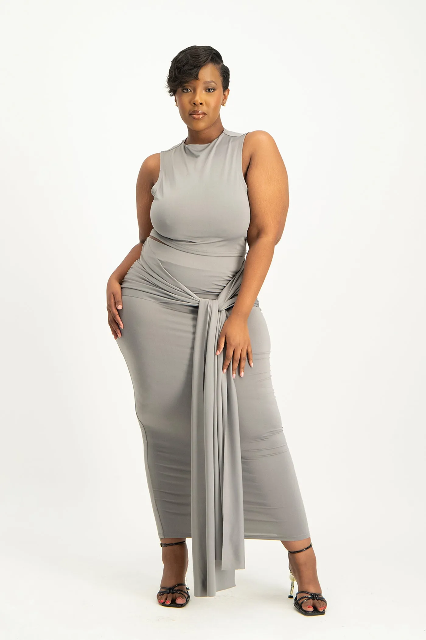Hazel High Neck Crop Top - Grey