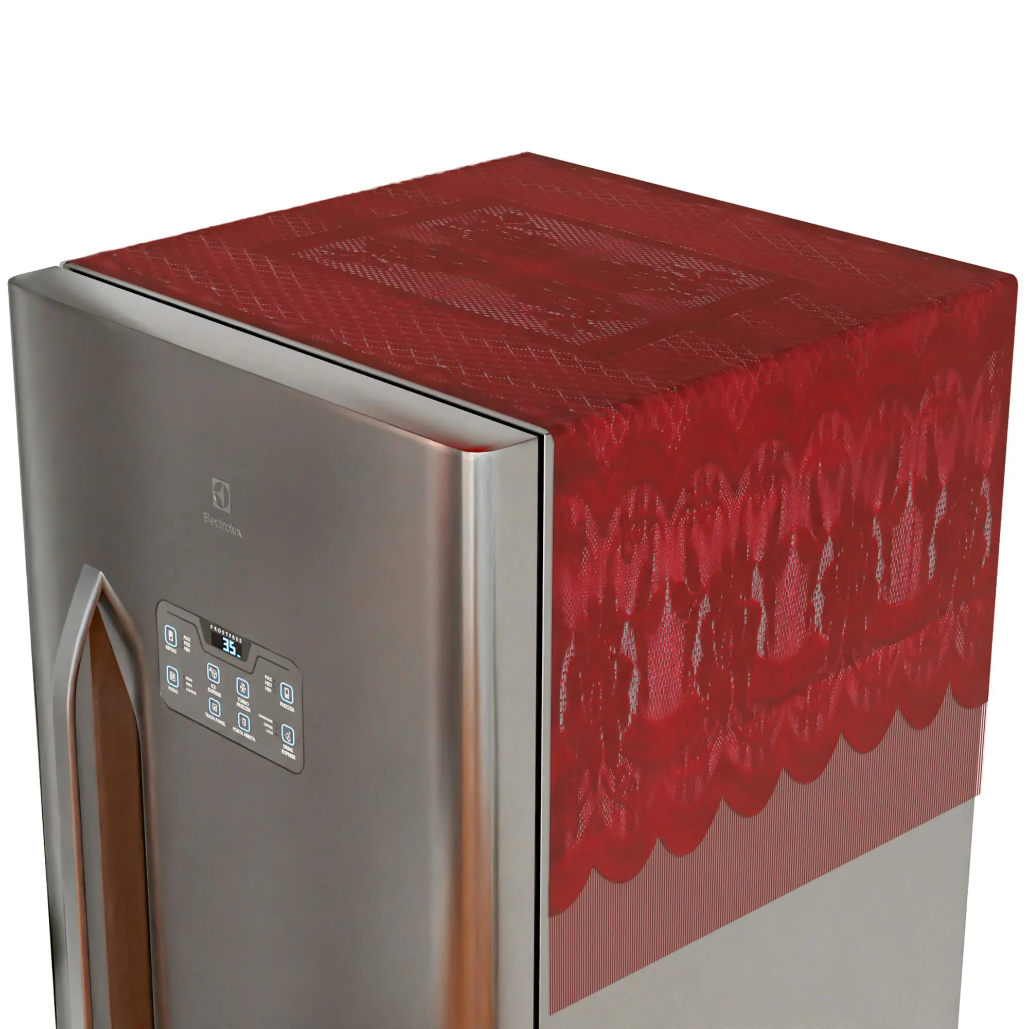 Heart Home Fridge Top Cover | Household Refrigerator Cover | Refrigerator Top Cover for Kitchen | Refrigerator Top Protector | Net Jhalar Fridge Top Cover | Maroon