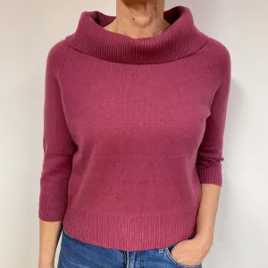 Heather Pink 3/4 Sleeve Cashmere Roll Neck Jumper Medium