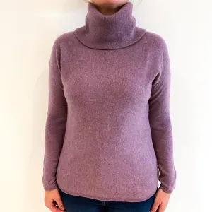 Heather Purple Batwing Cashmere Polo Neck Jumper Large