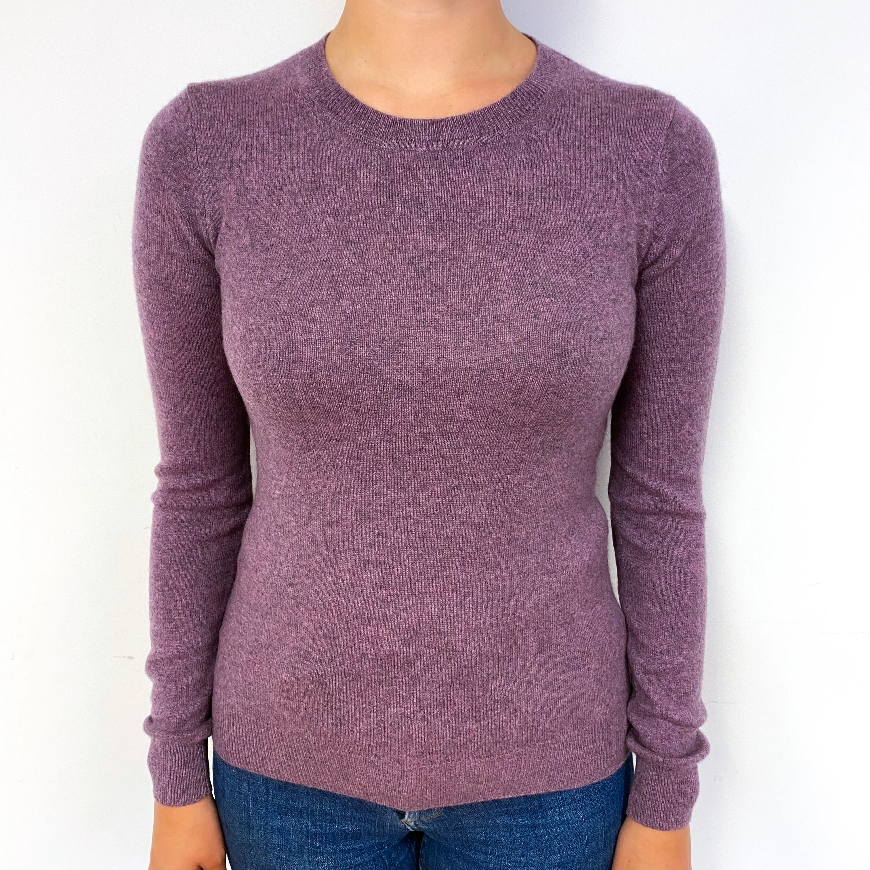 Heather Purple Cashmere Crew Neck Jumper Small