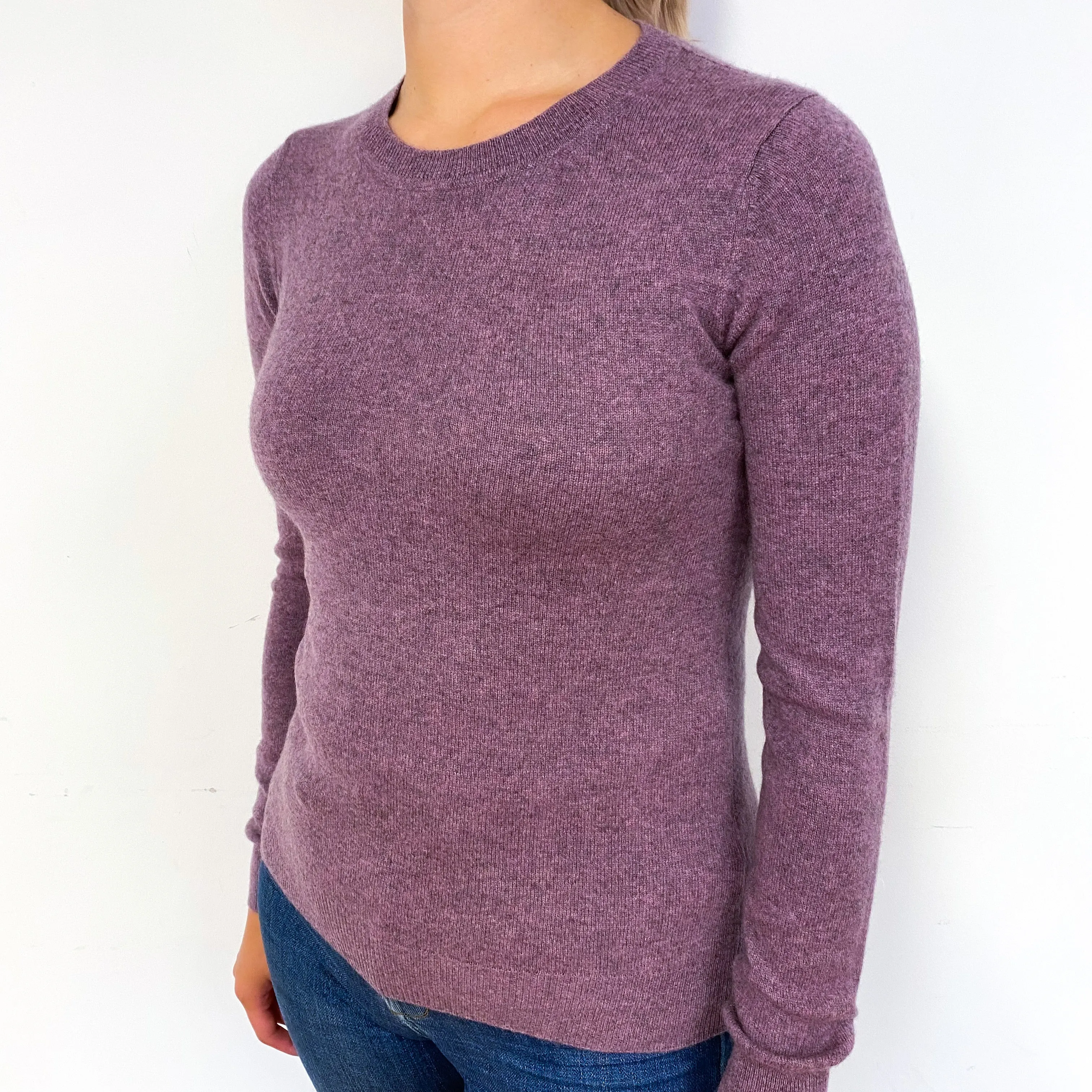 Heather Purple Cashmere Crew Neck Jumper Small