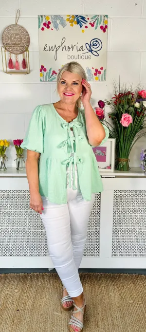 Hemingway Bow Tied Top - Mint Green
