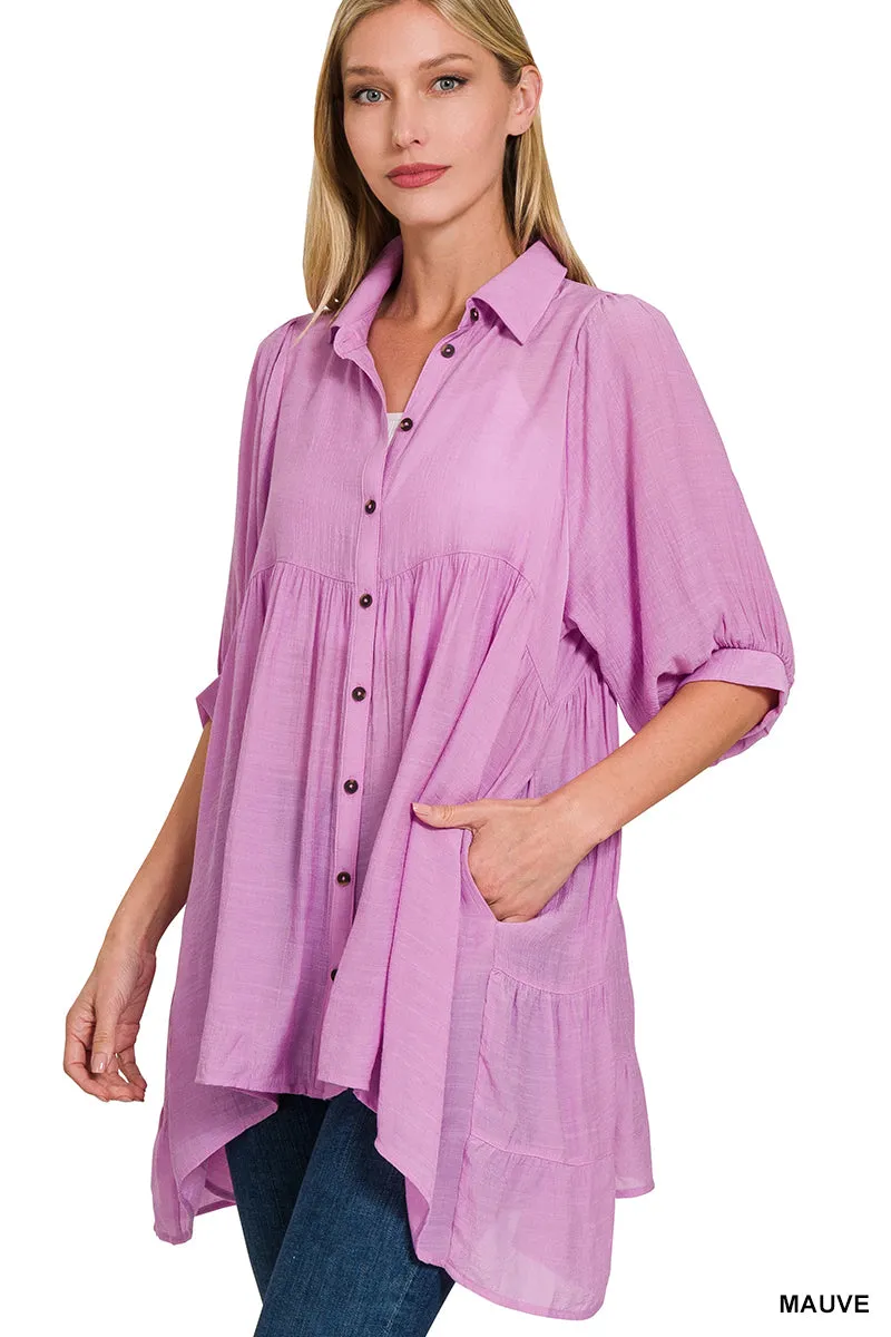 Hi-low Button Top by Zenana