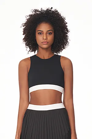 High Neck Black Tank Top with White Ribbed Trim