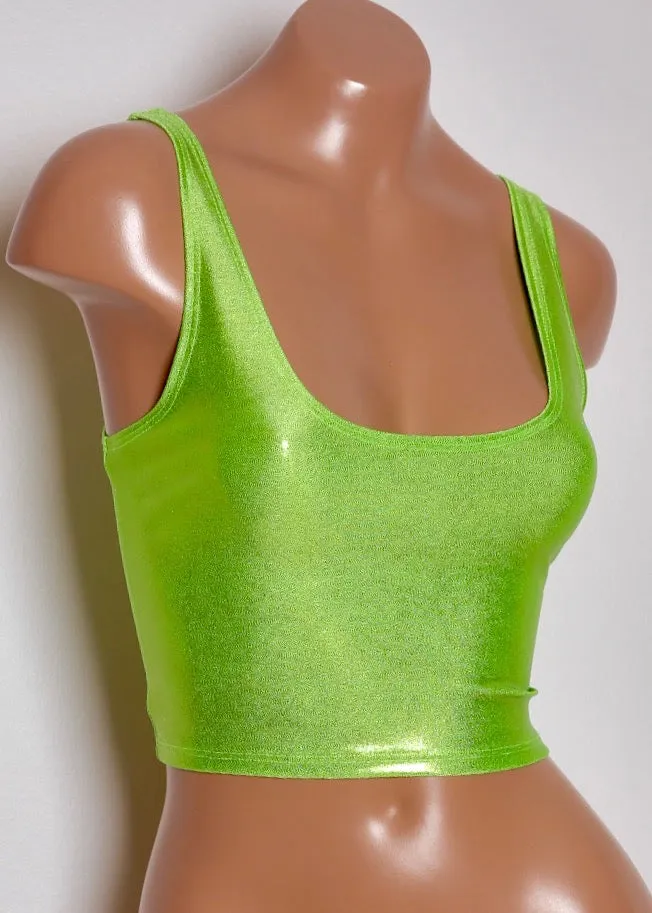 Hologram Crop Tank in Lime Green