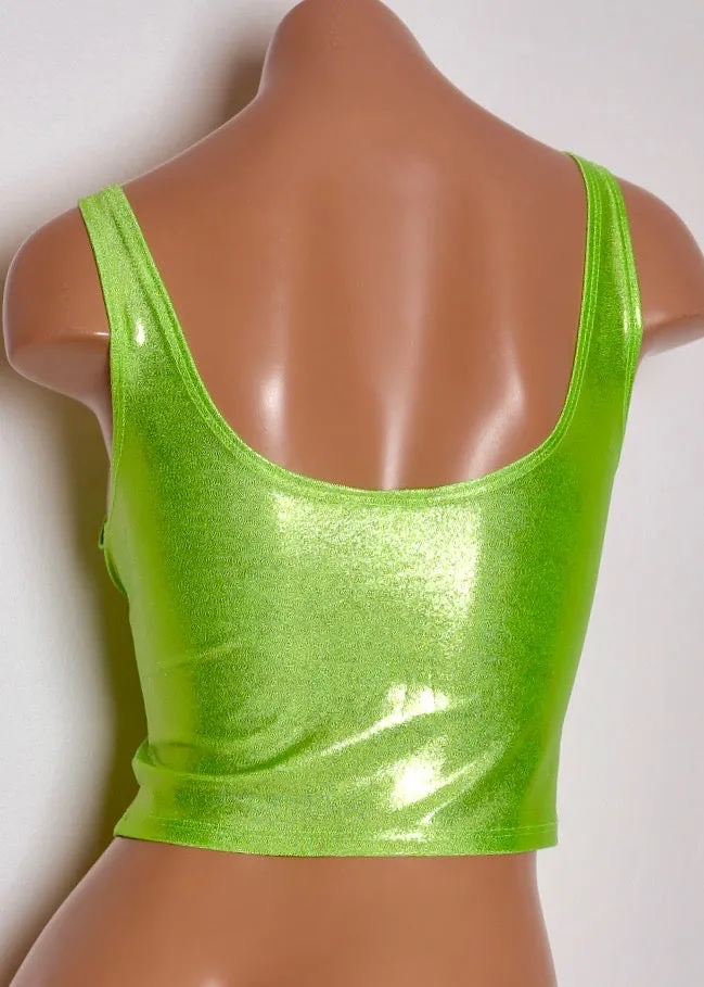 Hologram Crop Tank in Lime Green