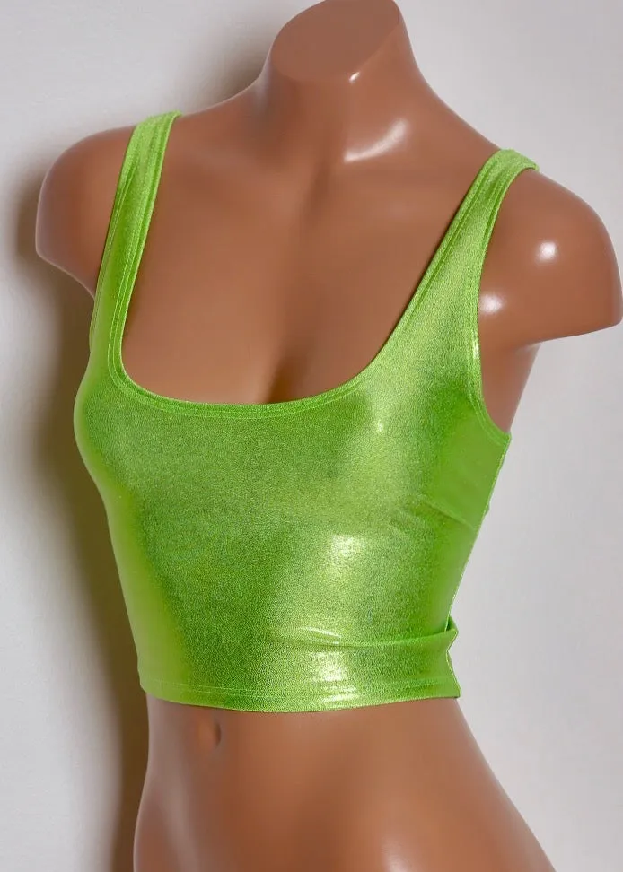 Hologram Crop Tank in Lime Green