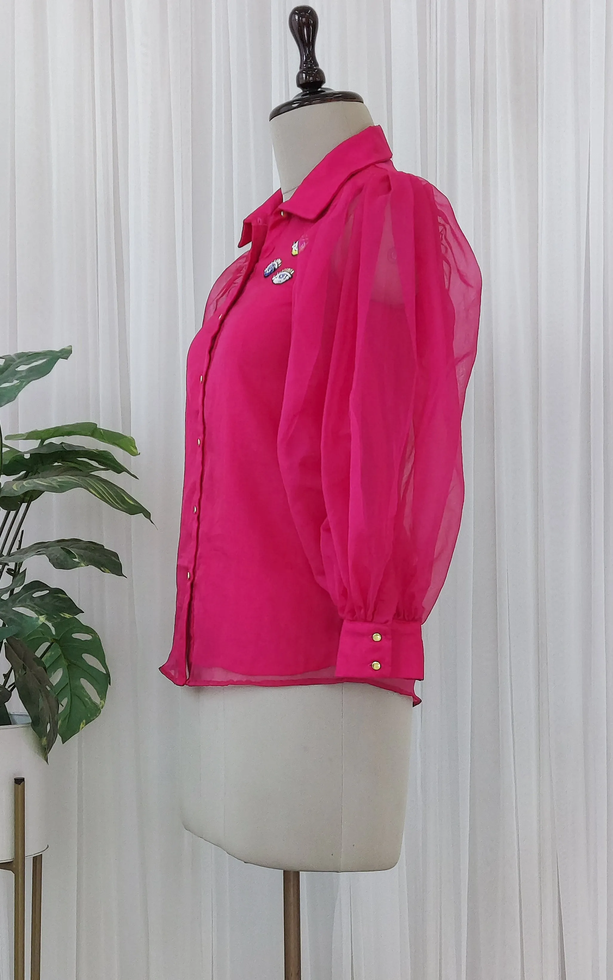 Hot Pink Organza Evil Eyes Shirt Top