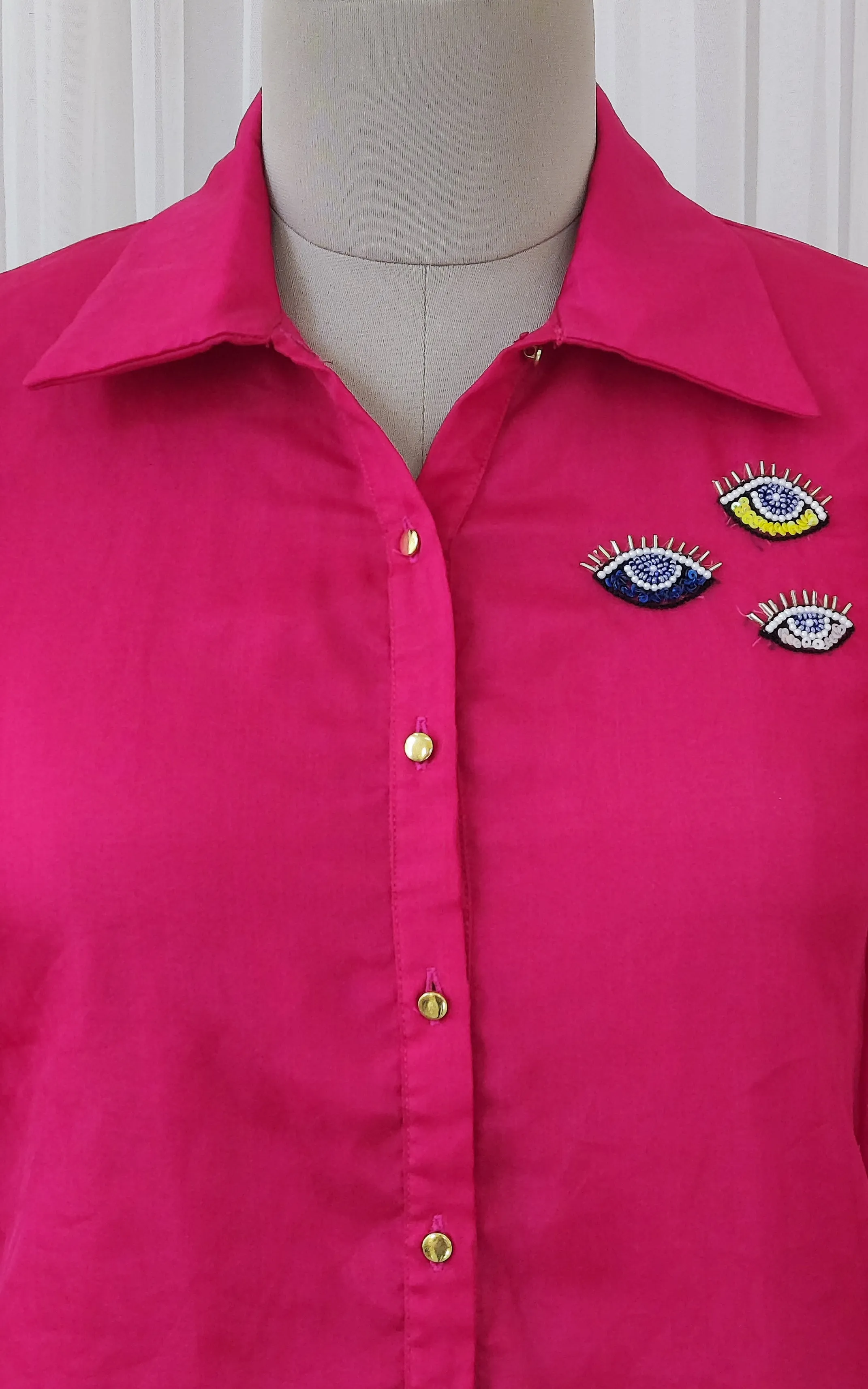Hot Pink Organza Evil Eyes Shirt Top