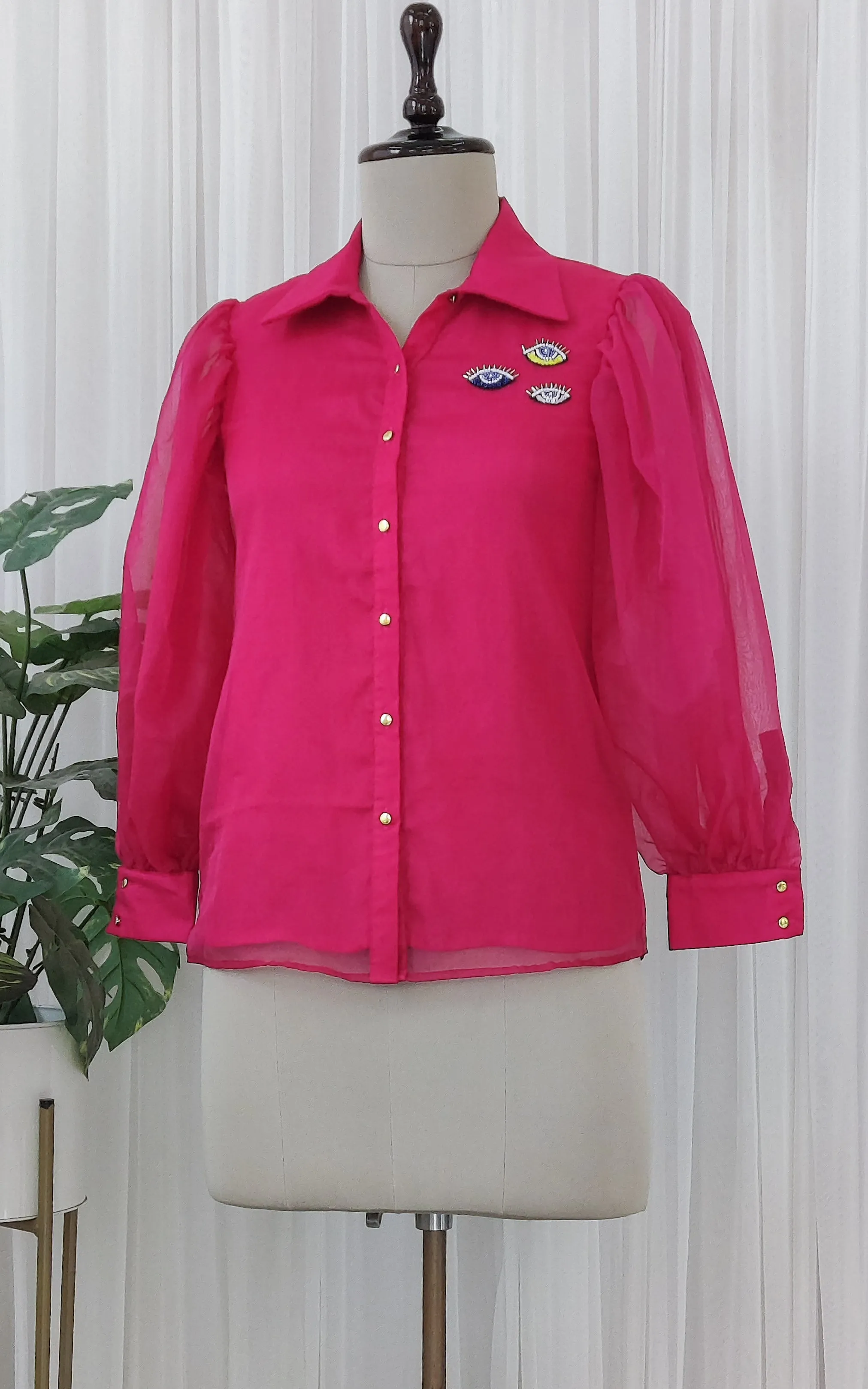 Hot Pink Organza Evil Eyes Shirt Top