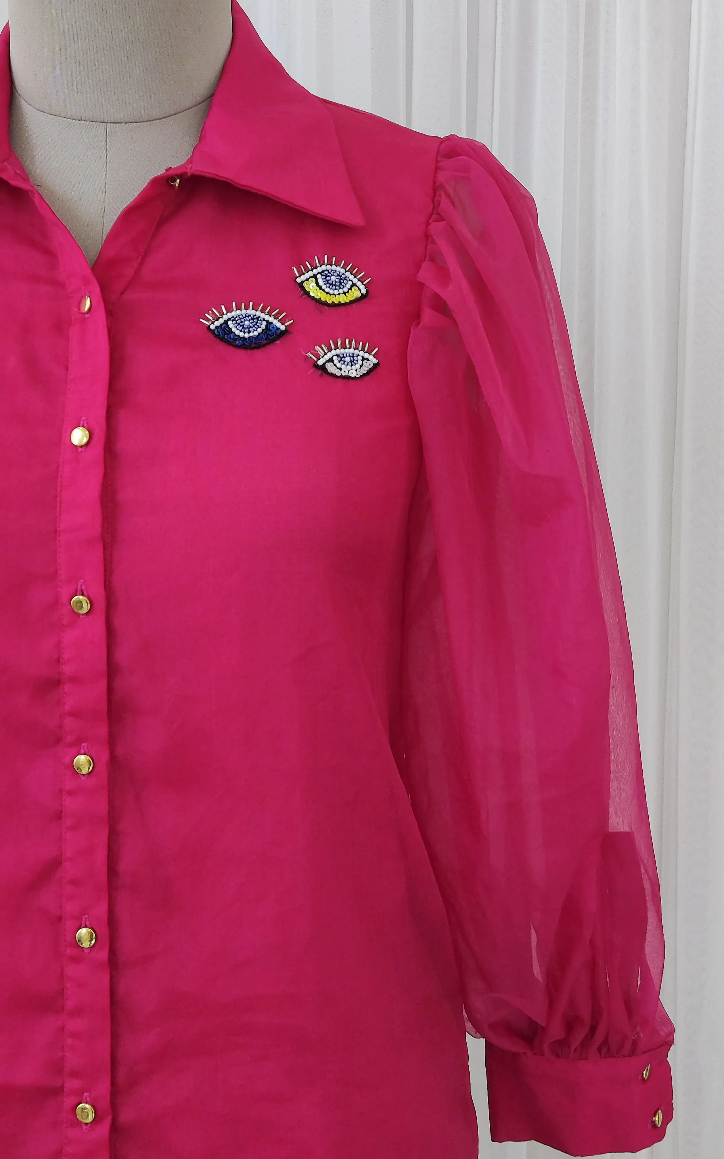Hot Pink Organza Evil Eyes Shirt Top