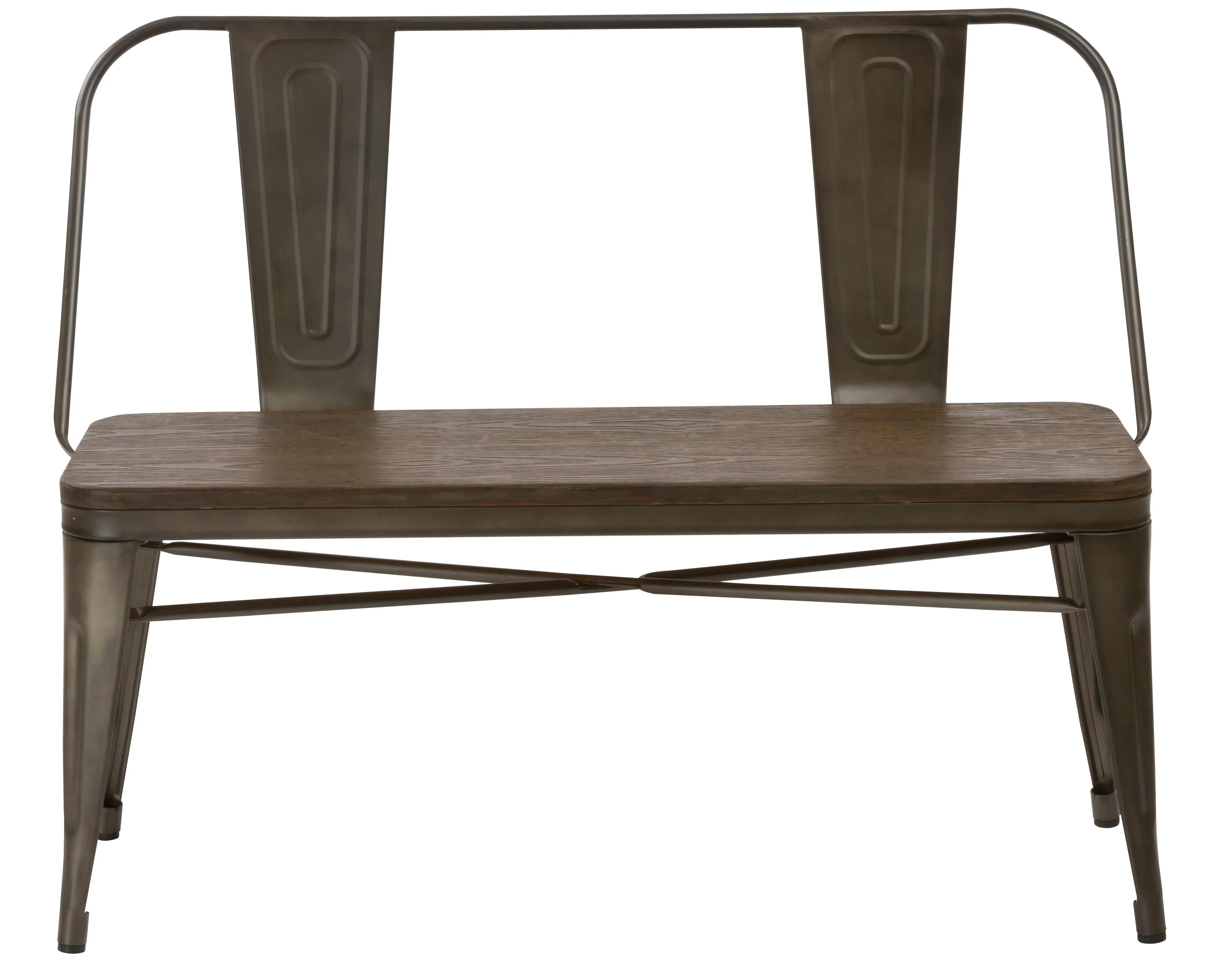 Industrial Antique Rustic Wood Metal Dining Bench Full Back Garden Patio