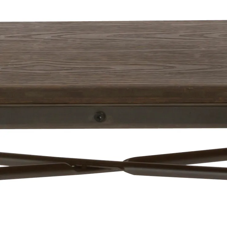 Industrial Antique Rustic Wood Metal Dining Bench Full Back Garden Patio
