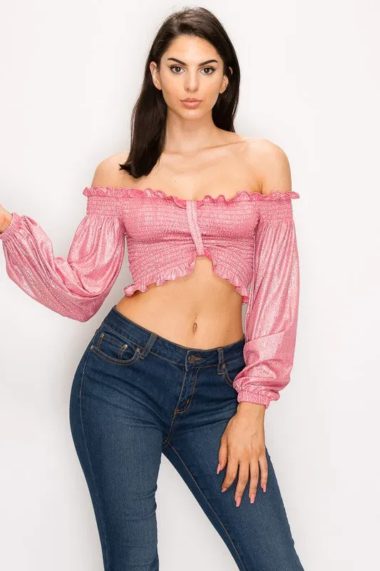 IT WAS A GOOD DAY Peasant Off Shoulder Top w/ Ruffles & Elastic