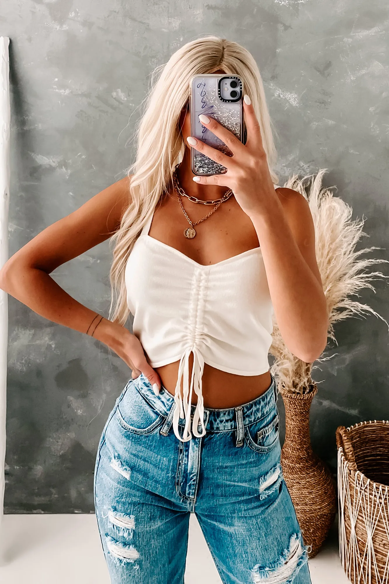Jeanine Front Ruched Detail Top (Ivory)